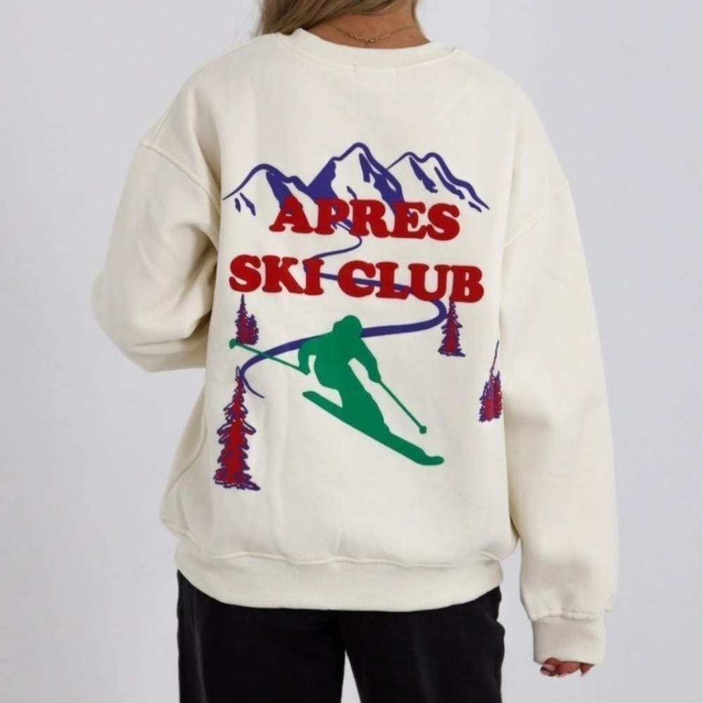 Bailey Rose New Apres Ski Club Cream Crewneck Pullover Boutique Brand